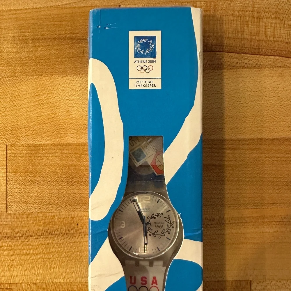 VTG Swatch Watch Athens 2004 Olympics, USA New in Box/sleeve UNISEX NEVER WORN!